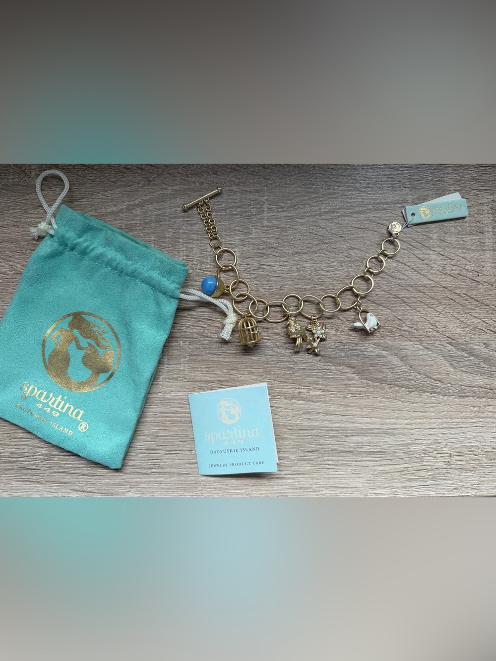 Spartina Gold Charm Bracelet with Turquoise Accent